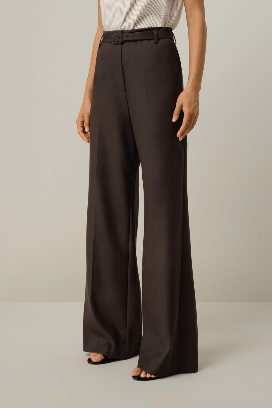 Pantalón de lana de seda de cintura alta y pernera ancha