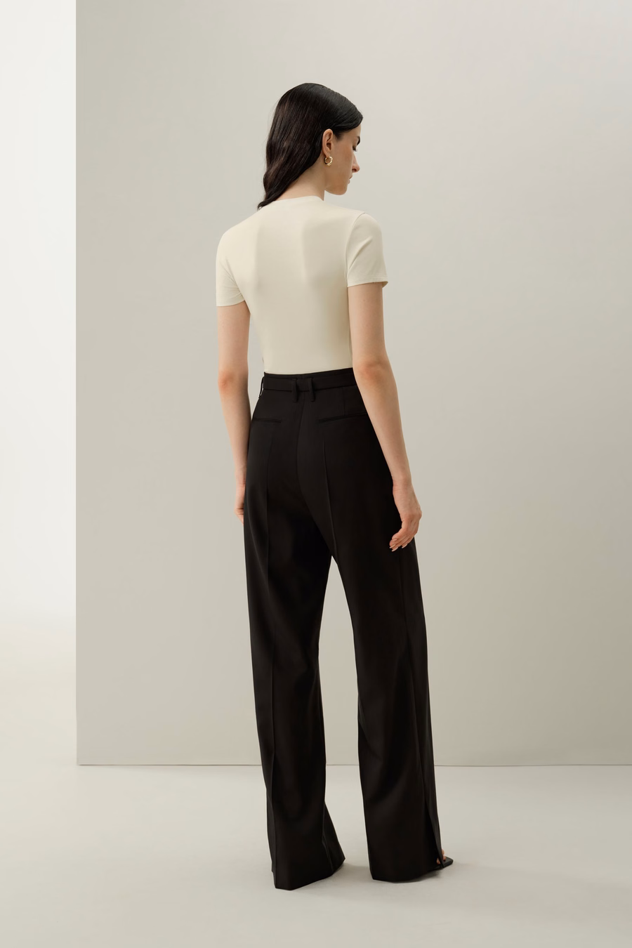 Pantalón de lana de seda de cintura alta y pernera ancha