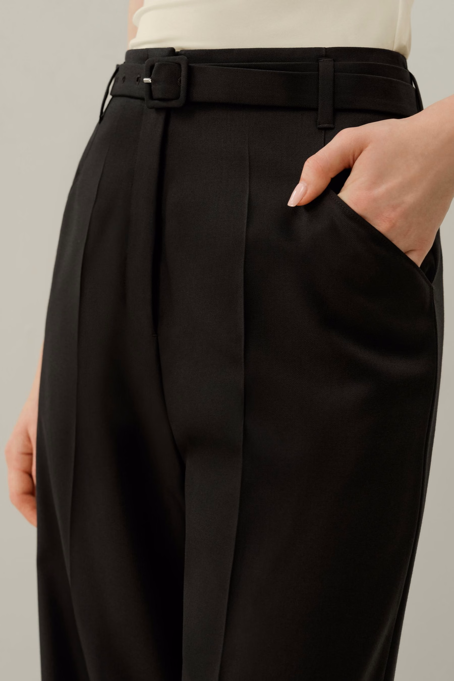 Pantalón de lana de seda de cintura alta y pernera ancha