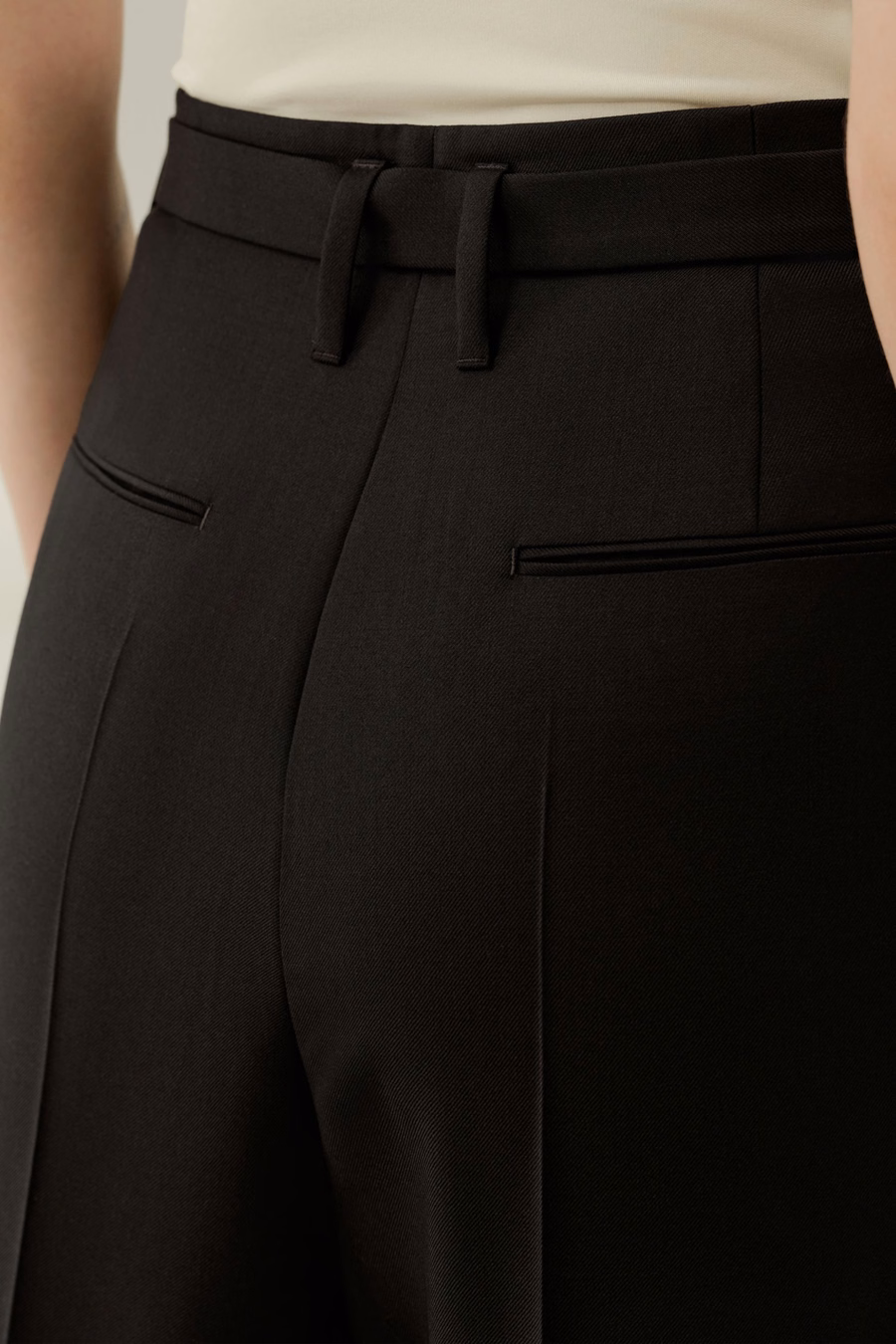 Pantalón de lana de seda de cintura alta y pernera ancha