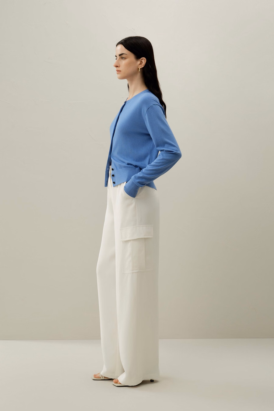 Cardigan de Seda y Cachemira de Cuello Redondo