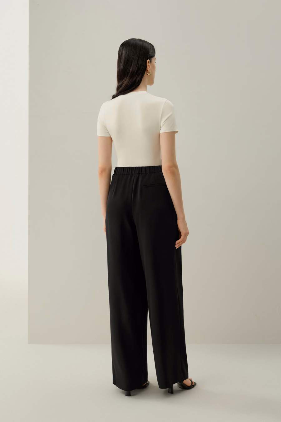 Pantalón de pierna ancha de crepé pesado y elástico