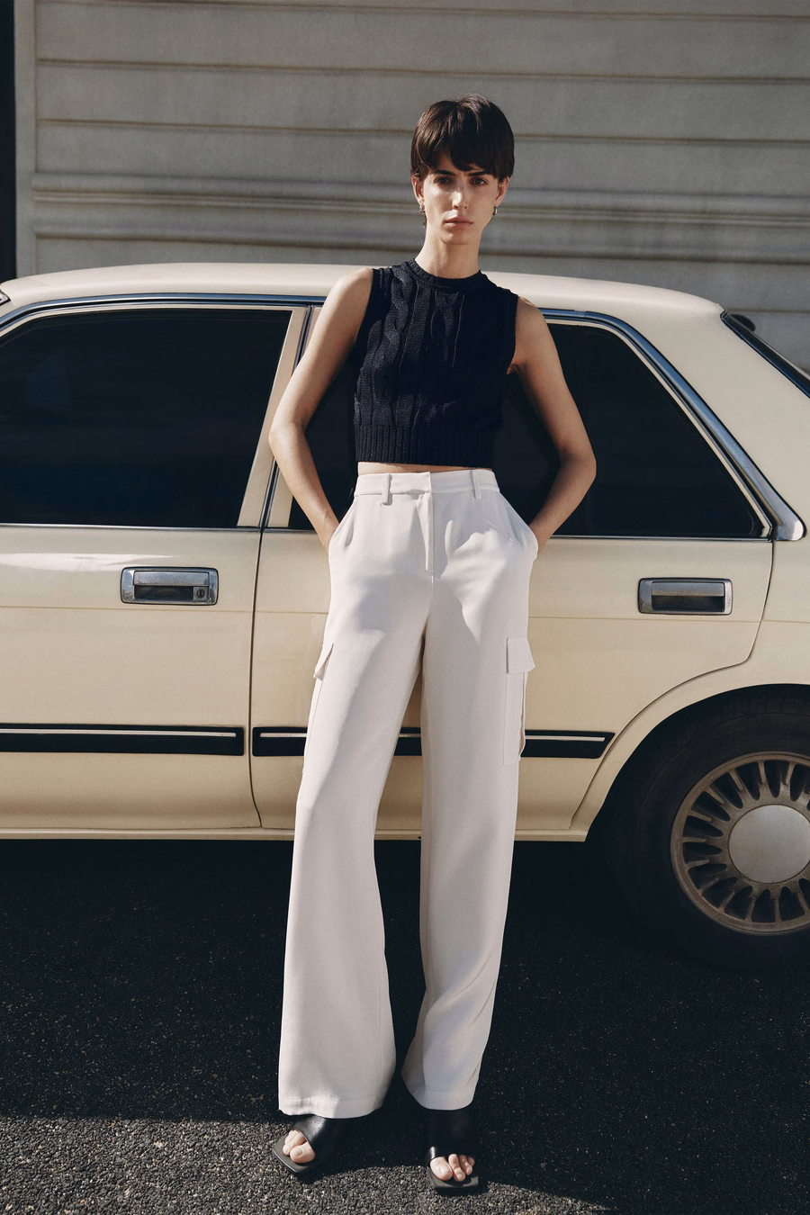 Pantalones Cargo de Crepé de Seda Blanca
