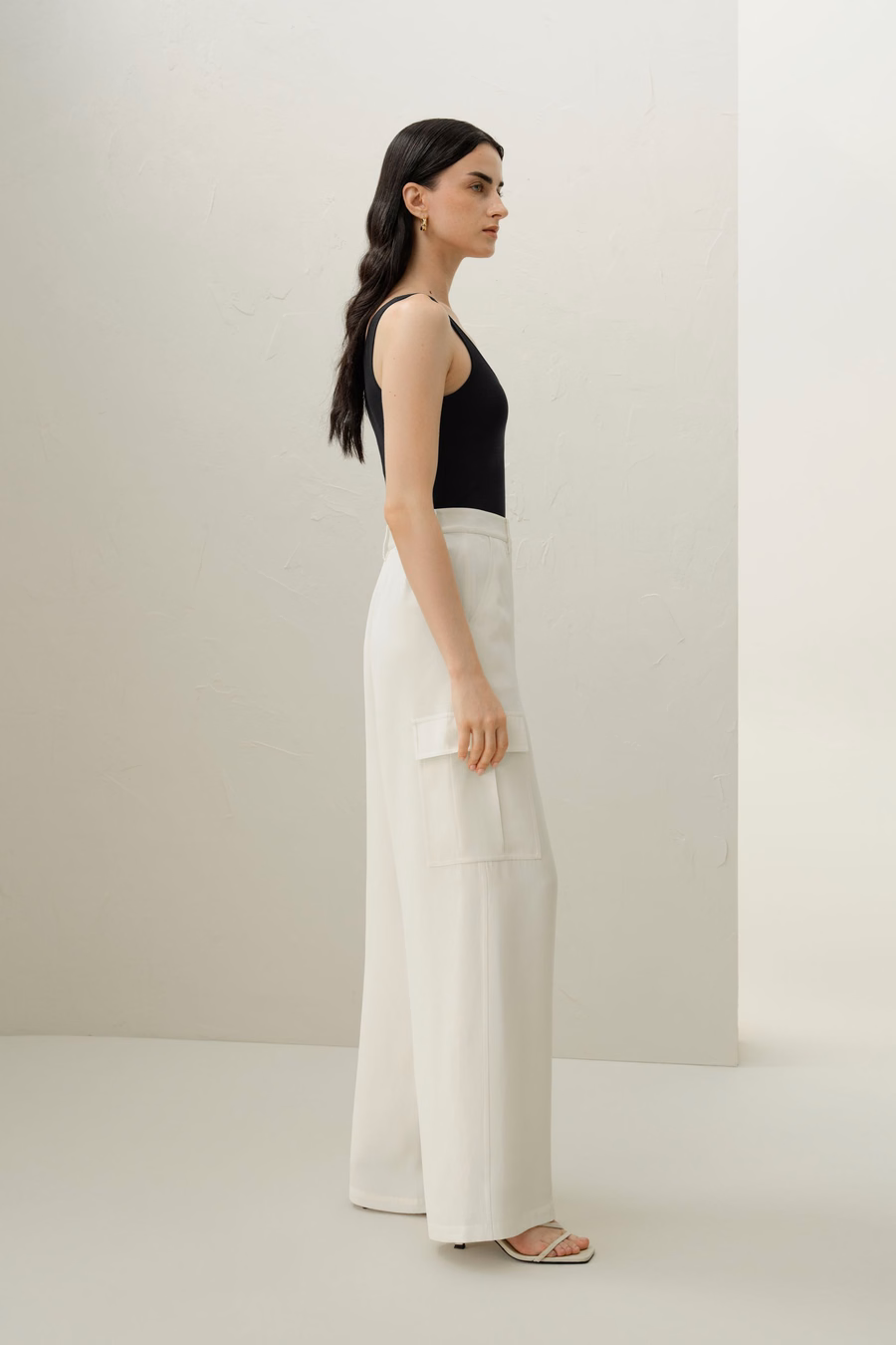 Pantalones Cargo de Crepé de Seda Blanca