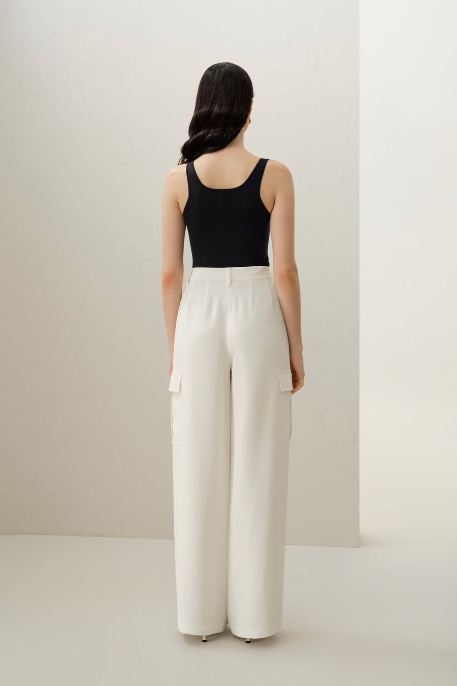 Pantalones Cargo de Crepé de Seda Blanca