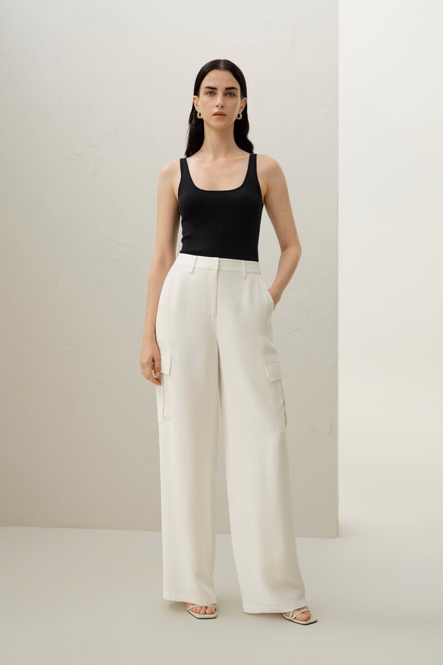 Pantalones Cargo de Crepé de Seda Blanca