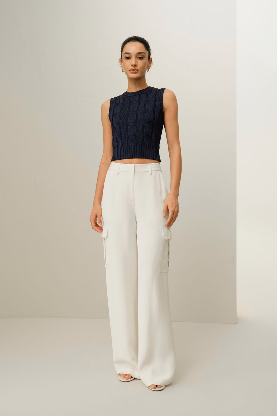 Pantalones Cargo de Crepé de Seda Blanca