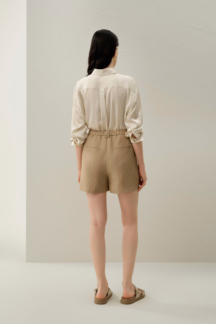 Shorts de seda y lino de tiro alto