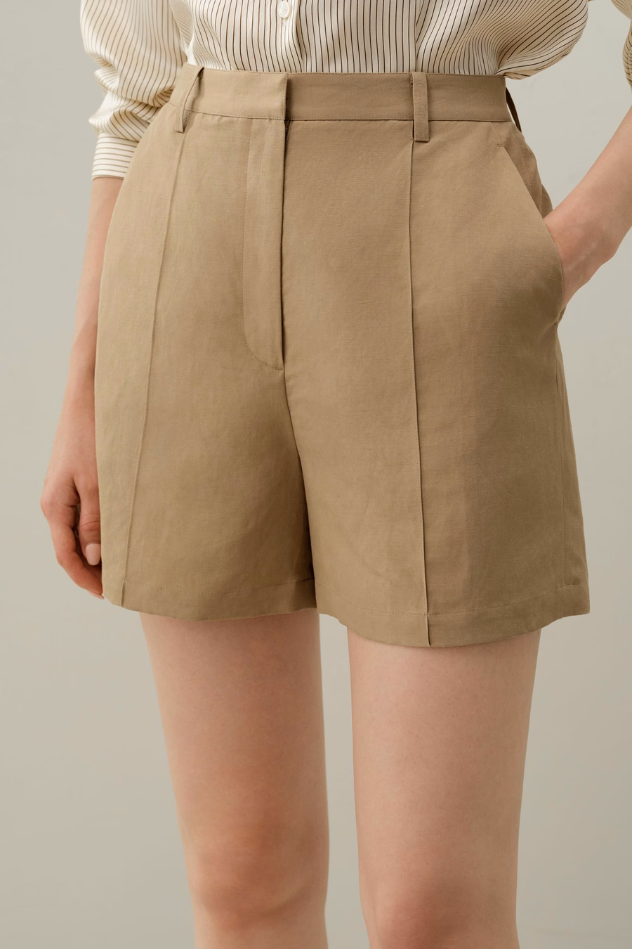 Shorts de seda y lino de tiro alto