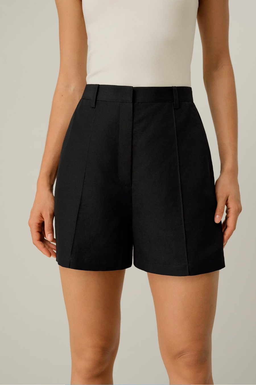 Shorts de seda y lino de tiro alto