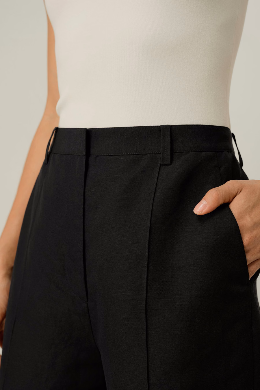 Shorts de seda y lino de tiro alto
