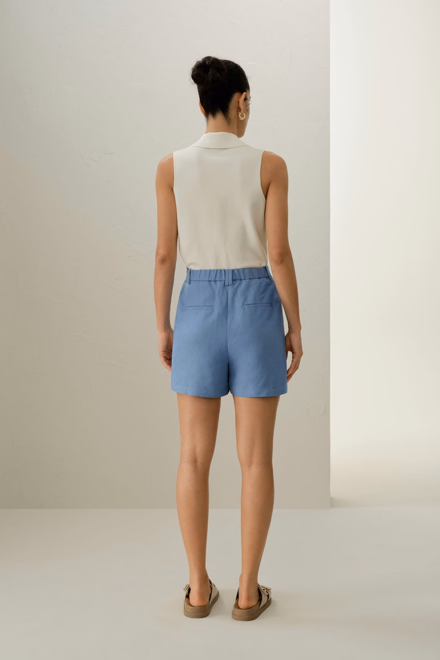 Shorts de seda y lino de tiro alto