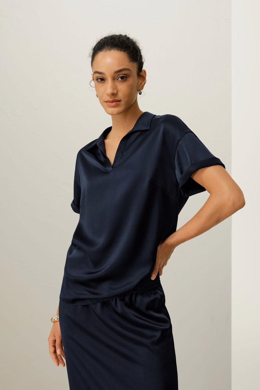 Top Tipo Polo de Seda Charmeuse Lavable