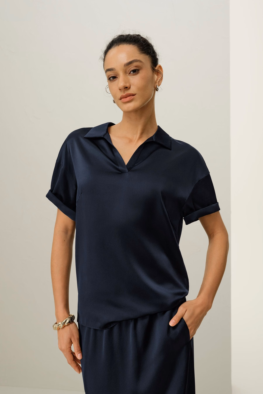Top Tipo Polo de Seda Charmeuse Lavable