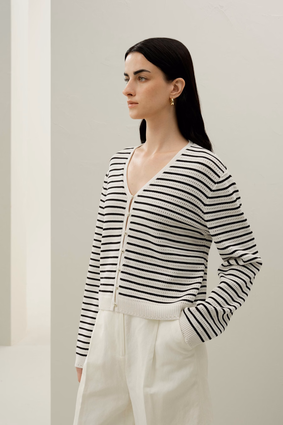 Toscana Cardigan Rayado de Punto Abierto