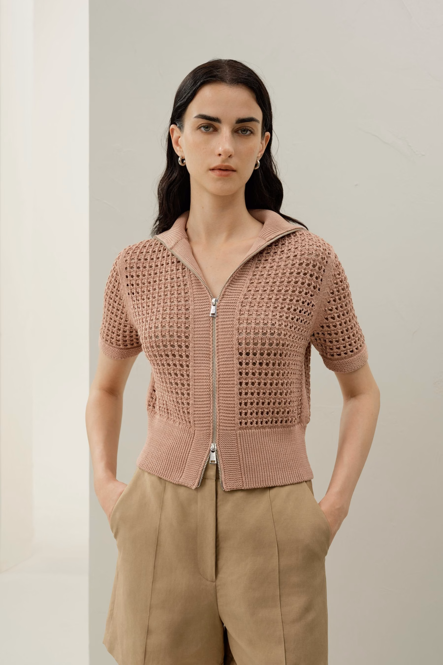 Cardigan de doble cremallera de punto Toscana Pointelle