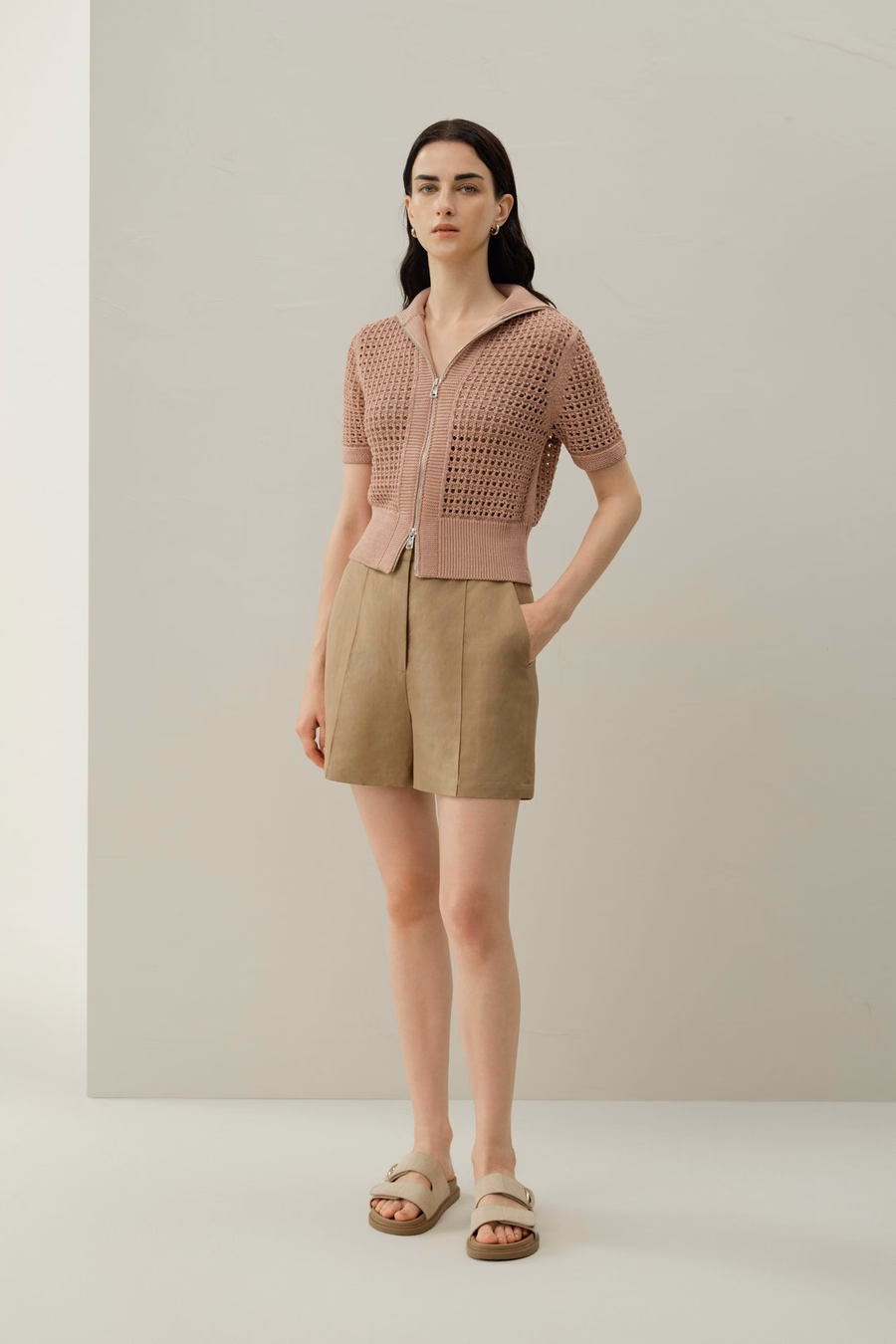 Cardigan de doble cremallera de punto Toscana Pointelle