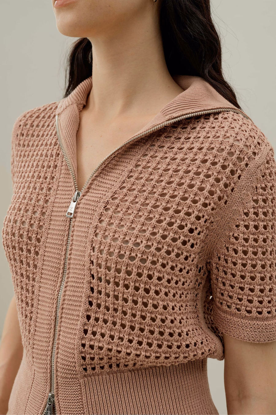 Cardigan de doble cremallera de punto Toscana Pointelle