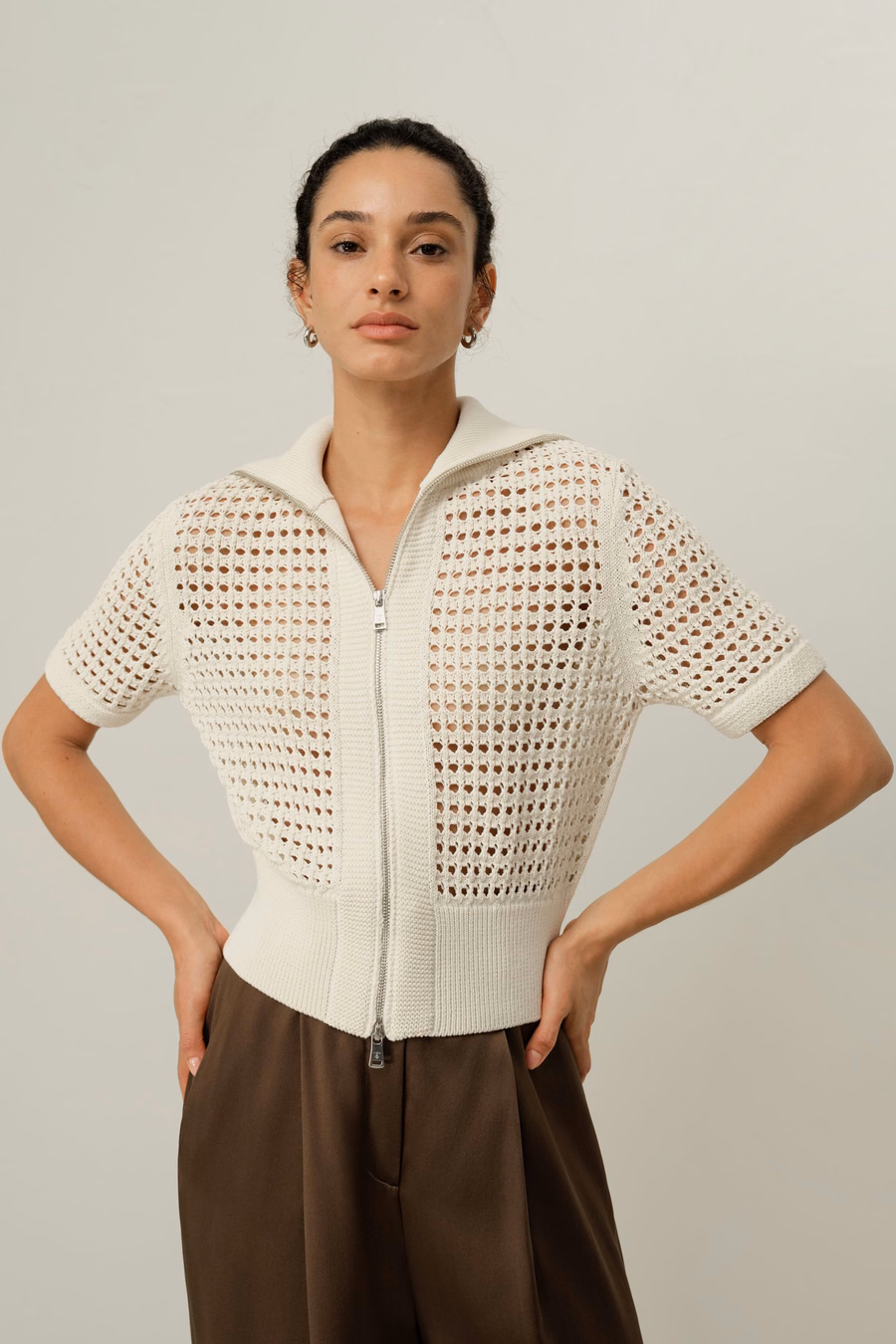 Cardigan de doble cremallera de punto Toscana Pointelle