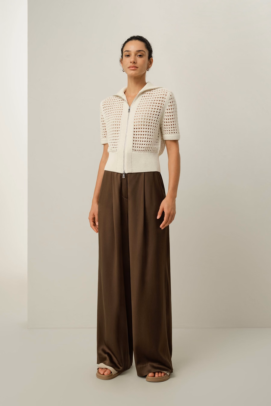 Cardigan de doble cremallera de punto Toscana Pointelle