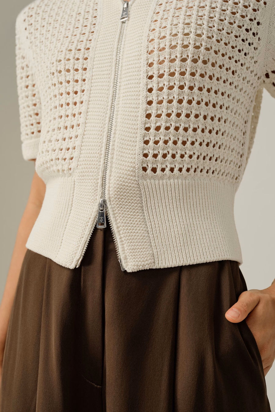 Cardigan de doble cremallera de punto Toscana Pointelle