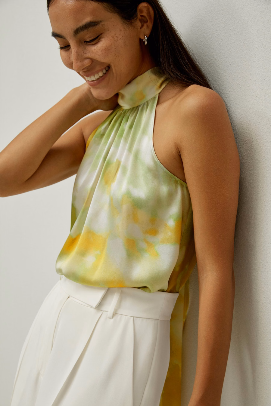 Top Halter de Seda con Estampado