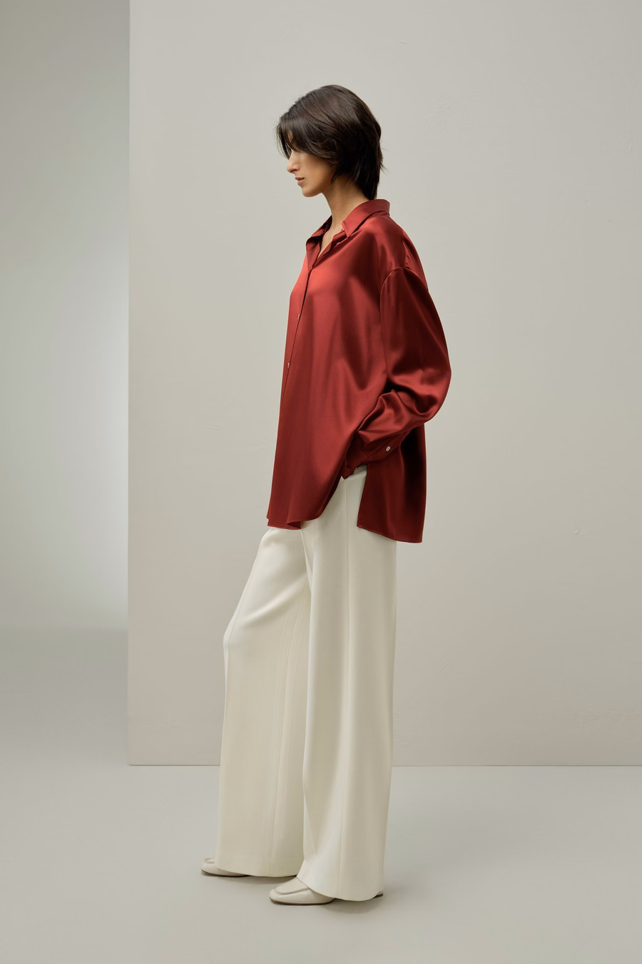 Camisa de Seda Oversize Escarlata