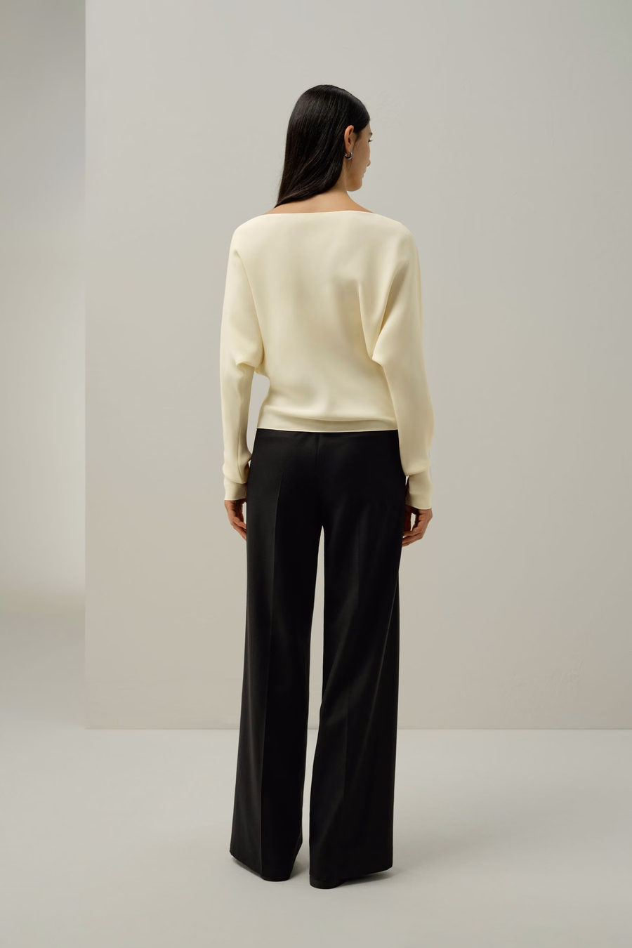 Blusa de Seda de Manga Larga con Fruncidos