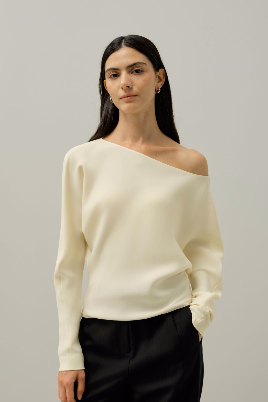 Blusa de Seda de Manga Larga con Fruncidos