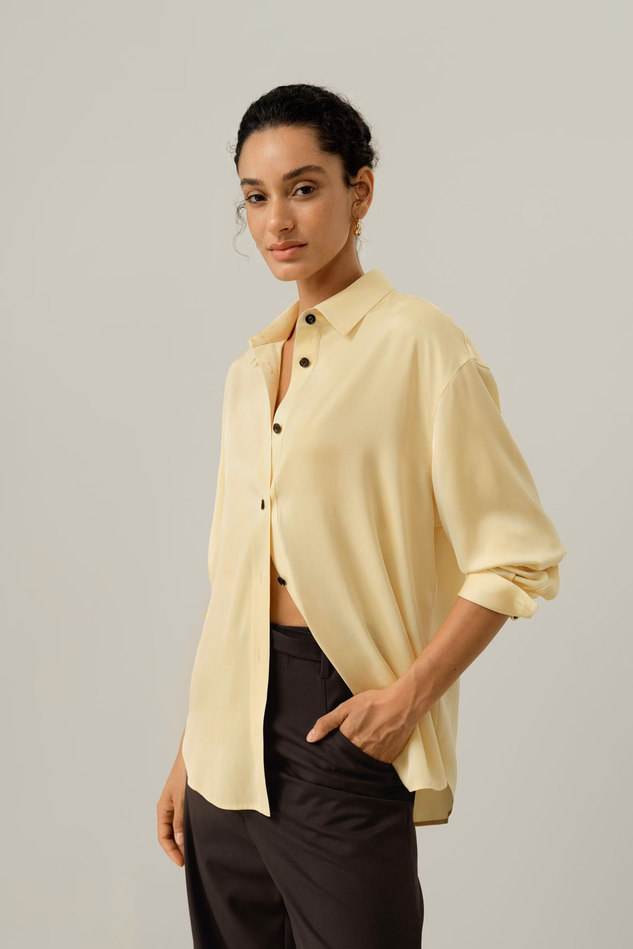 Camisa Oversized de Doble Georgette elástica