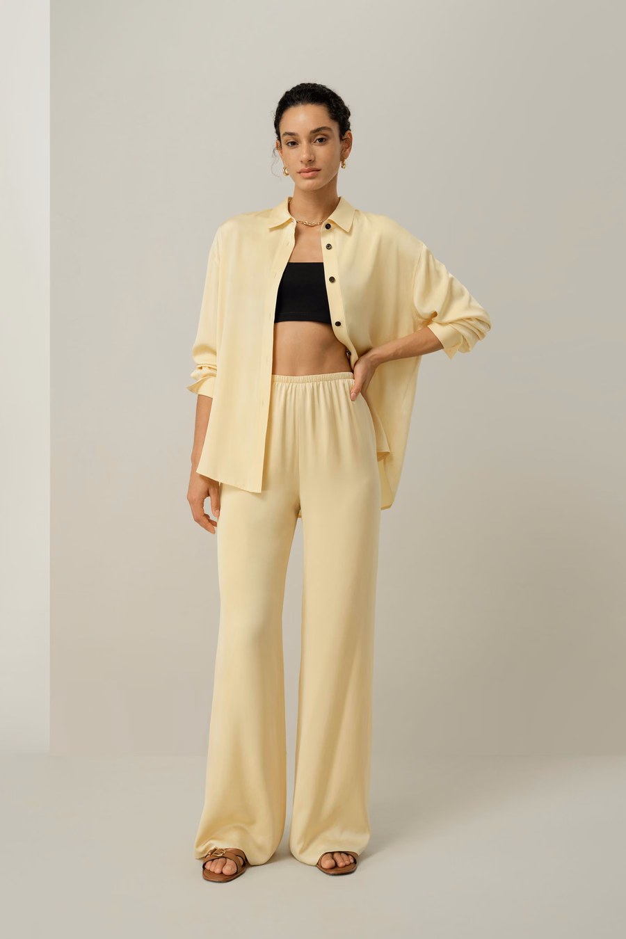 Camisa Oversized de Doble Georgette elástica