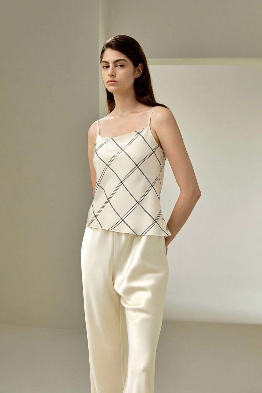 Top de seda twill con cuadros