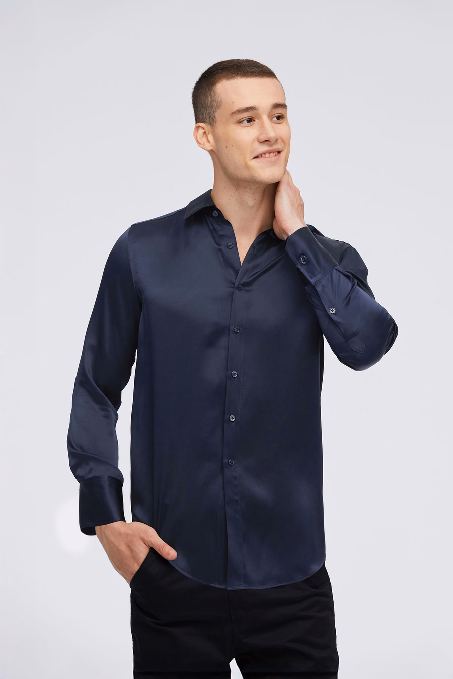 Camisa básica de seda de morera para hombres