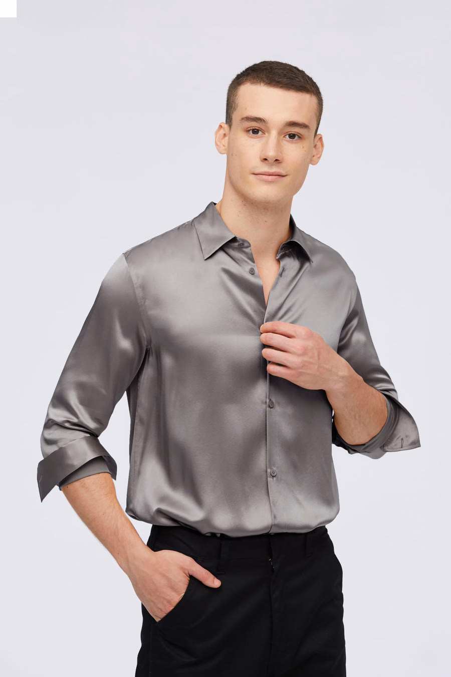 Camisa básica de seda de morera para hombres