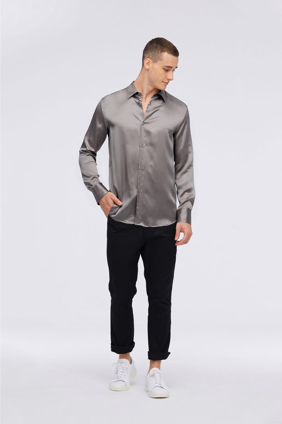 Camisa básica de seda de morera para hombres
