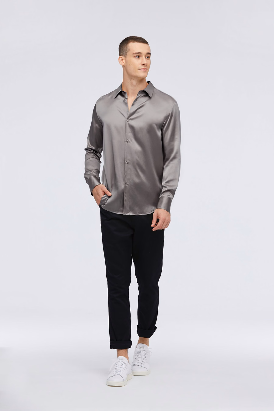 Camisa básica de seda de morera para hombres