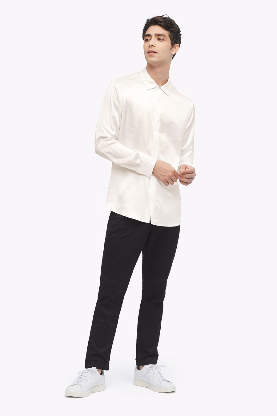 Camisa clásica de seda de manga larga para hombres
