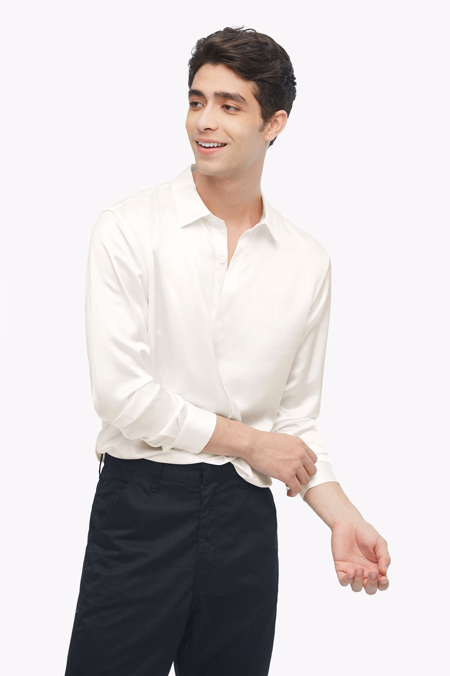 Camisa clásica de seda de manga larga para hombres
