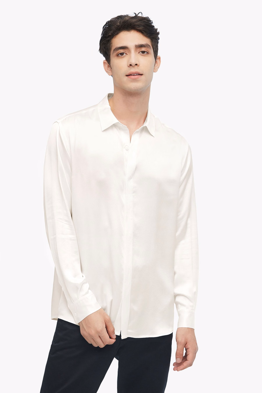 Camisa clásica de seda de manga larga para hombres