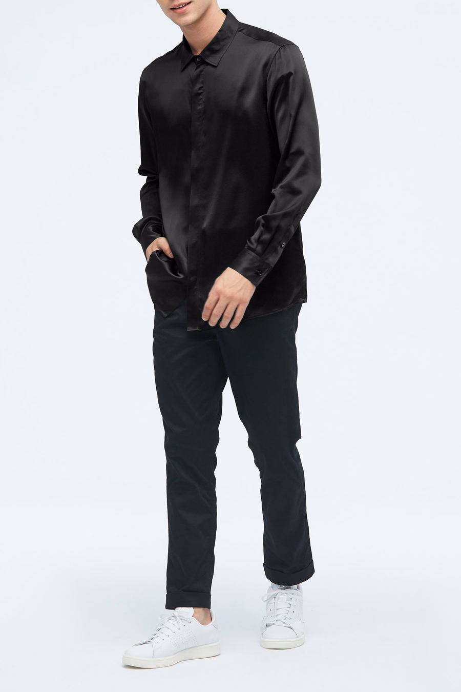 Camisa clásica de seda de manga larga para hombres