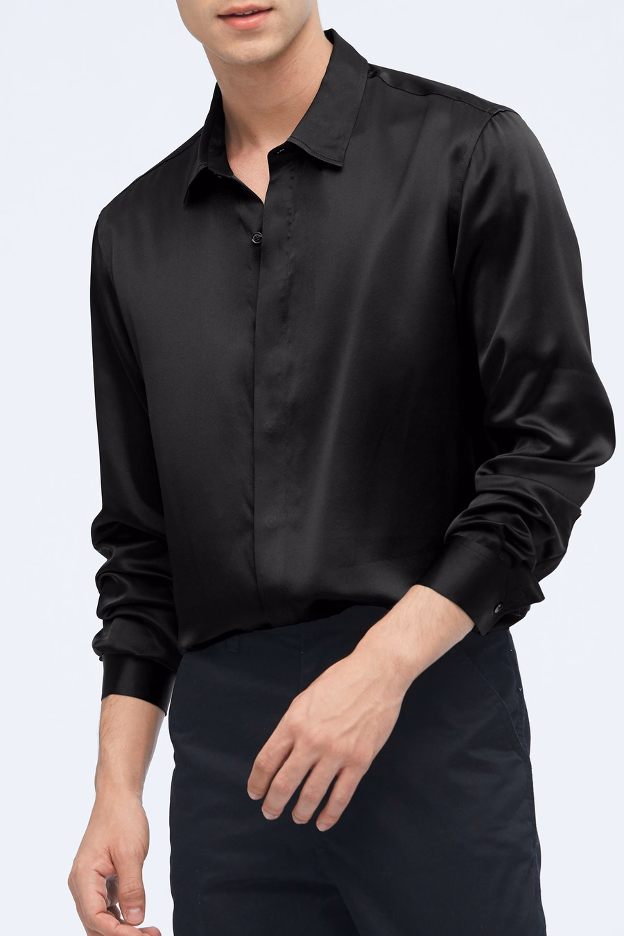 Camisa clásica de seda de manga larga para hombres