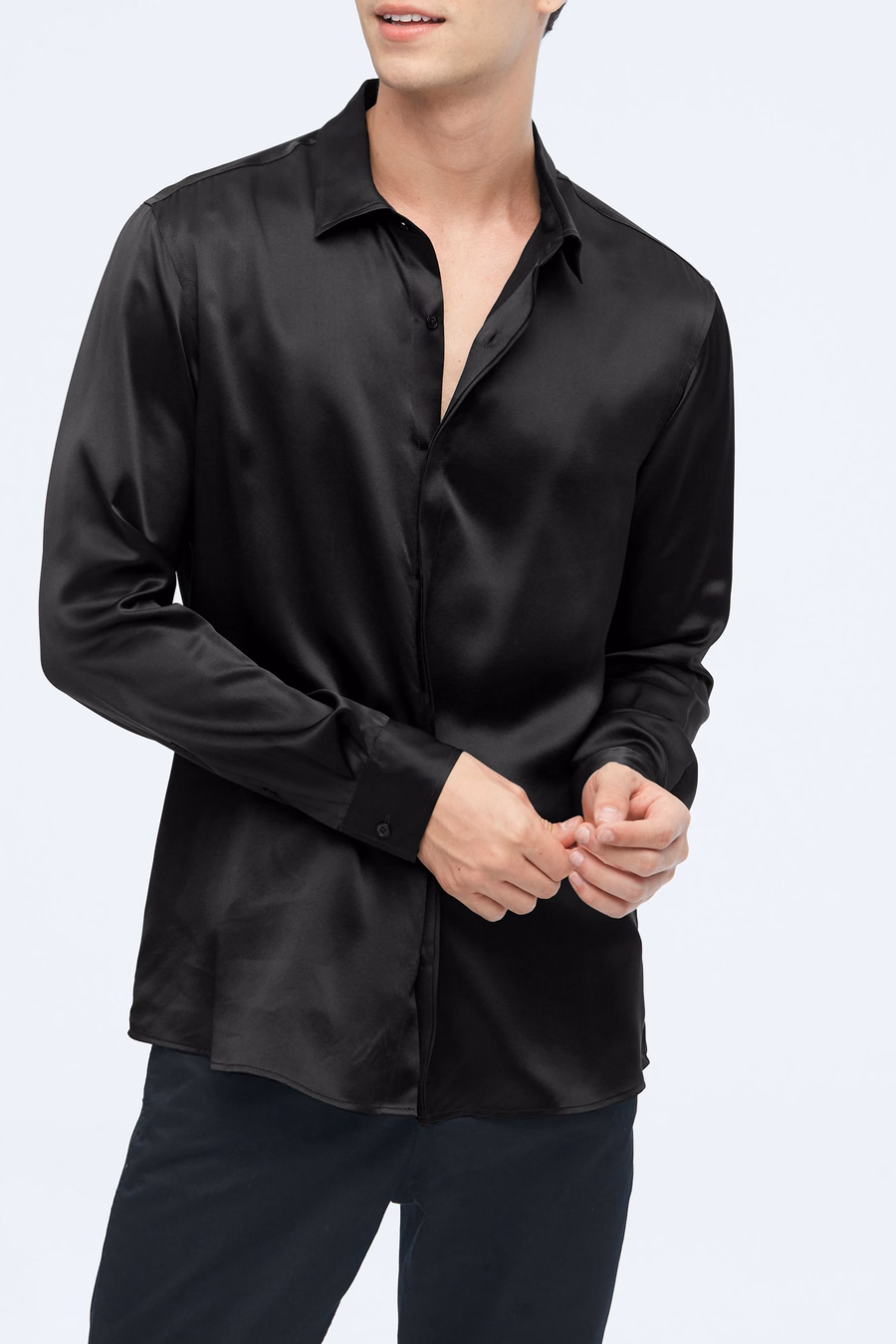 Camisa clásica de seda de manga larga para hombres
