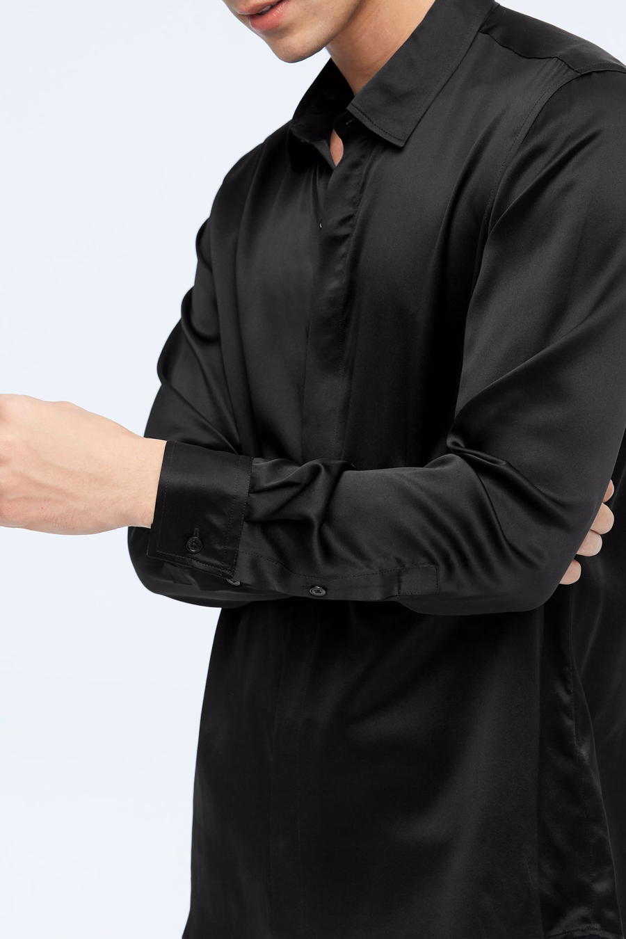 Camisa clásica de seda de manga larga para hombres