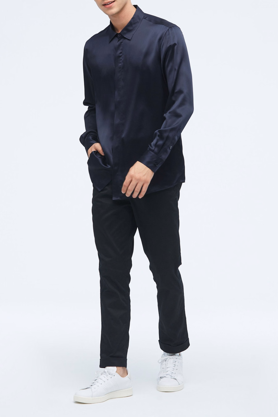 Camisa clásica de seda de manga larga para hombres