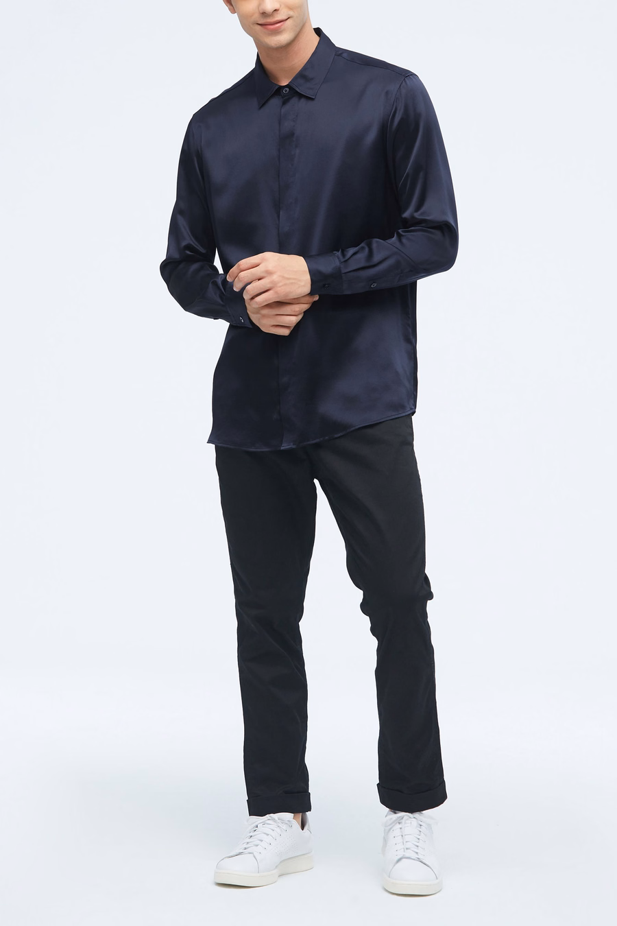 Camisa clásica de seda de manga larga para hombres