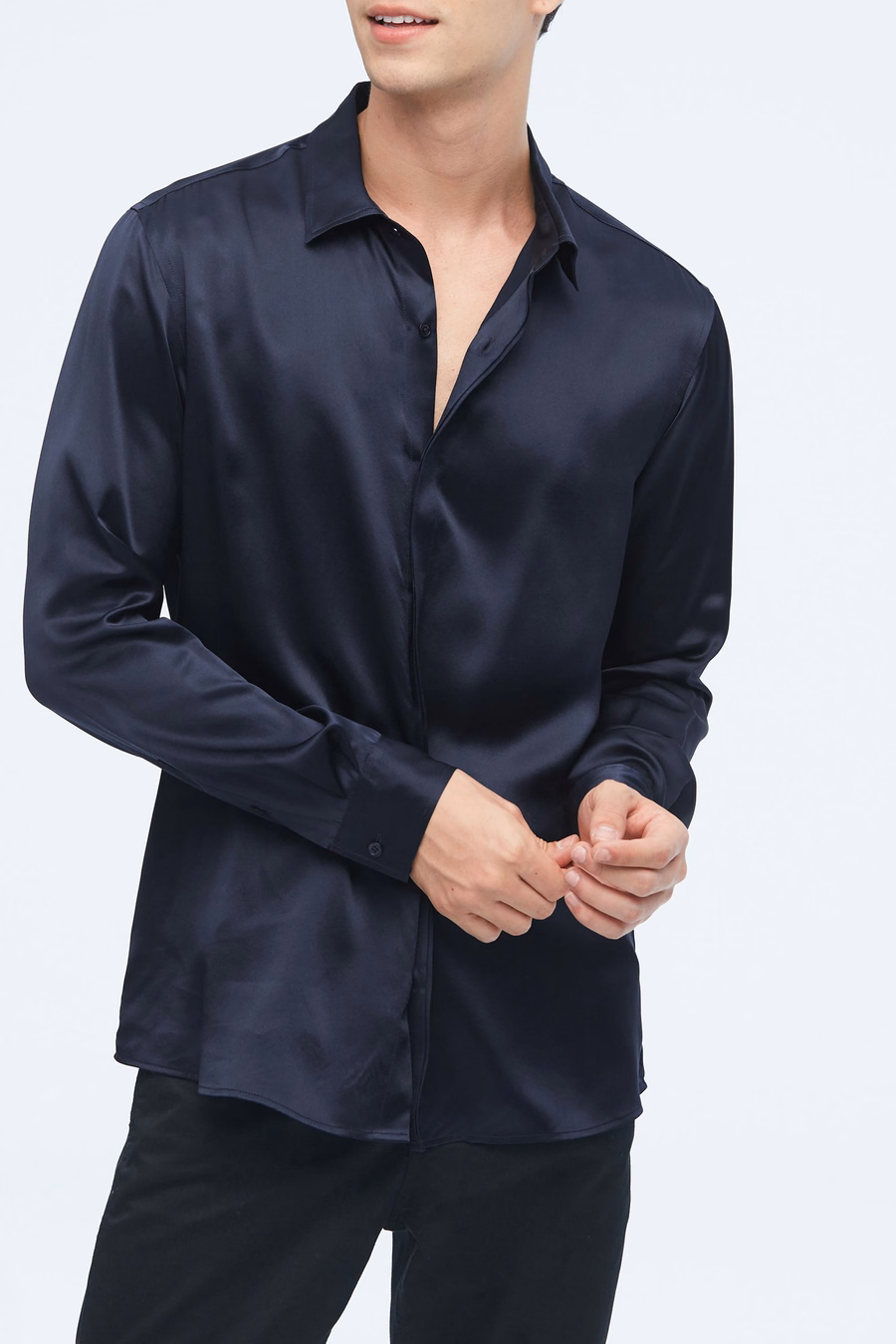 Camisa clásica de seda de manga larga para hombres