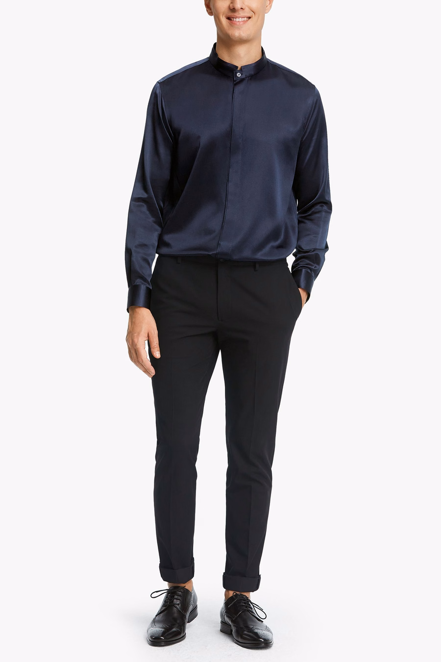 Camisa de Hombre de Seda con Placket Oculto Clásica