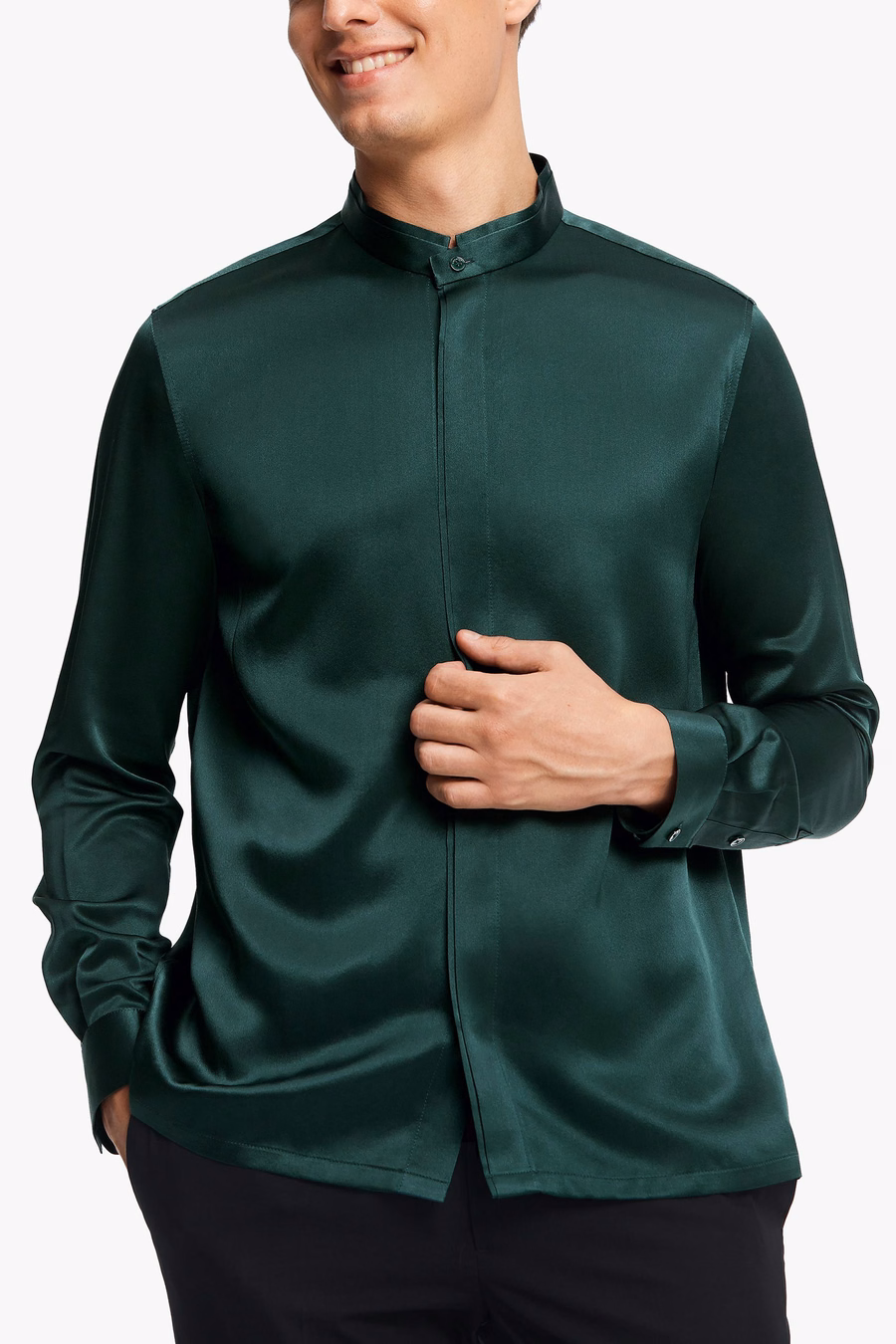 Camisa de Hombre de Seda con Placket Oculto Clásica