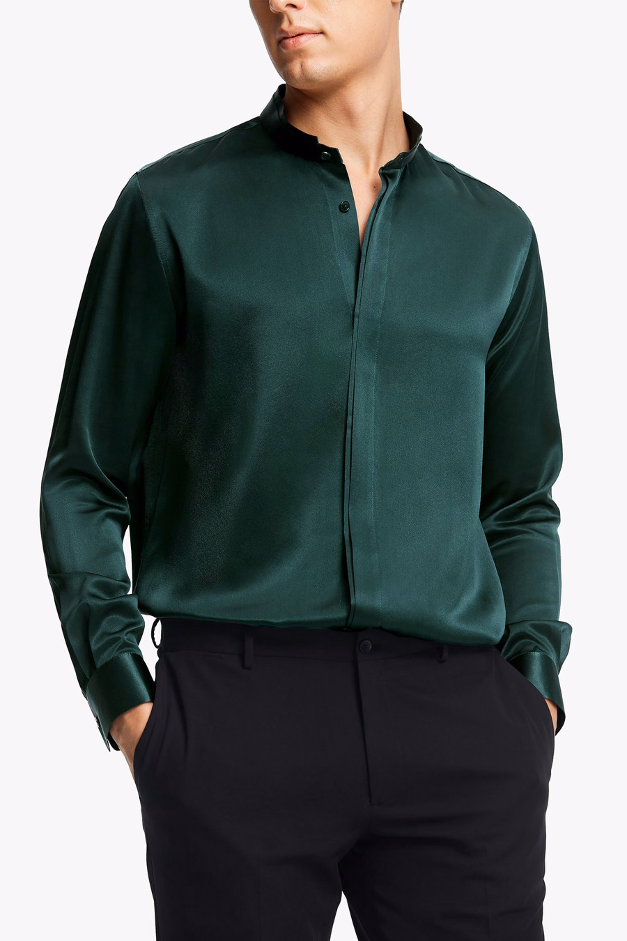 Camisa de Hombre de Seda con Placket Oculto Clásica
