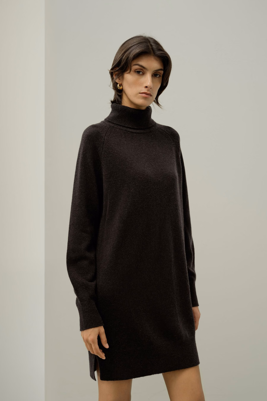 Vestido de suéter de cuello alto de lana y cachemira